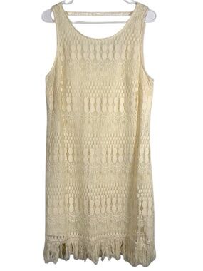 Jack Cream Crochet Lace Fringe Mini Dress Boho Sleeveless Shift Women’s Size L
